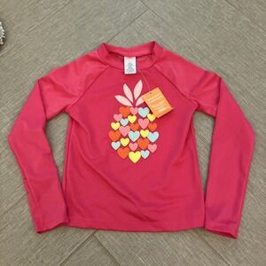 Gymboree Girls Hot Pink‎ Pineapple Heart Rashguard Swim Shirt Size Small 5-6 New